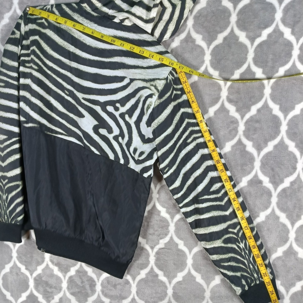 Adidas Originals Jacket Women Medium Black White Zebra Print Hooded Windbreaker - Picture 8 of 13